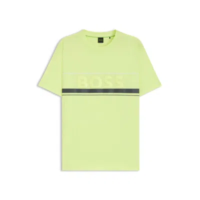 Hugo Boss Cotton-jersey T-shirt With Stripes And Logo In Green