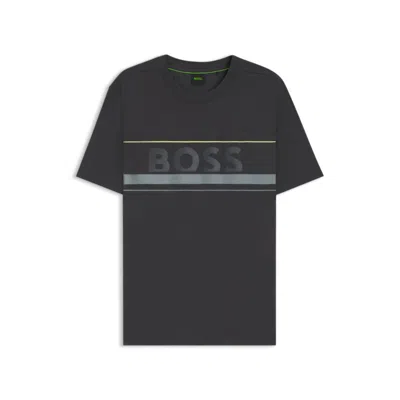 Hugo Boss Cotton-jersey T-shirt With Stripes And Logo In Blue
