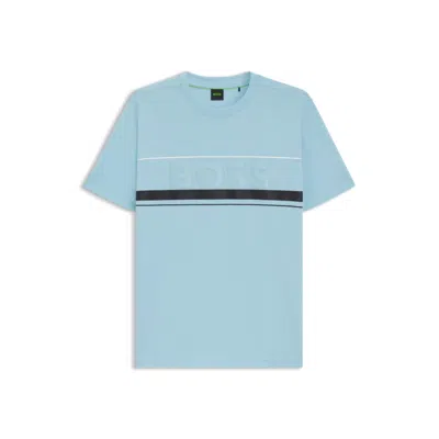Hugo Boss Cotton-jersey T-shirt With Stripes And Logo In Blue