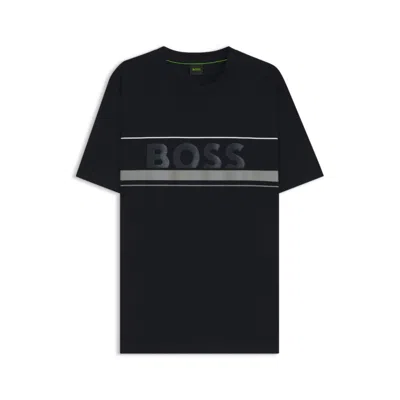 Hugo Boss Cotton-jersey T-shirt With Stripes And Logo In Blue
