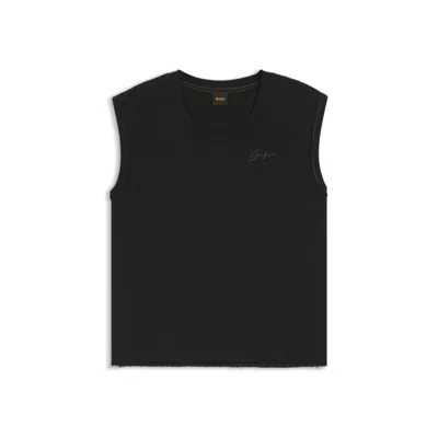 Hugo Boss Cotton-jersey Top With Crystal Logo In Black