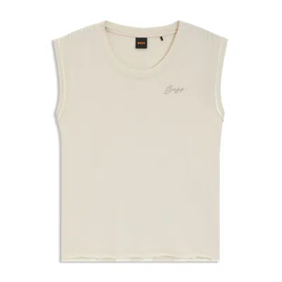Hugo Boss Cotton-jersey Top With Crystal Logo In Metallic