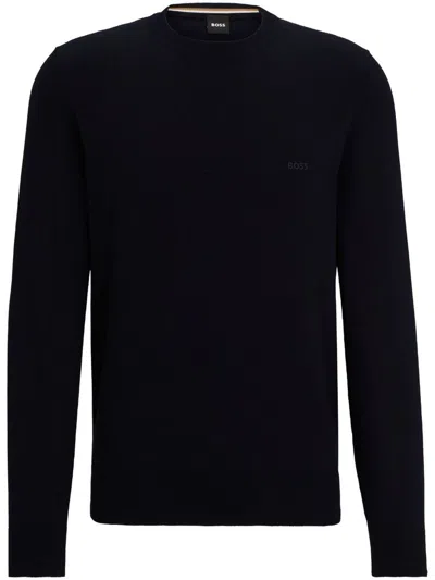 HUGO BOSS COTTON KNITSHIRT IN DARK BLUE