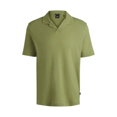 Hugo Boss Cotton-linen Polo Shirt With Johnny Collar In Green