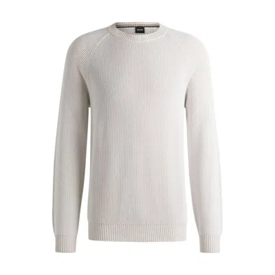 Hugo Boss Cotton-linen Sweater With Striped Knit In White