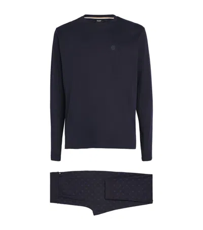 Hugo Boss Cotton Logo Lounge Set In Navy