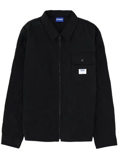 Hugo Boss Ebey Logo-patch Pocket Overshirt In Black