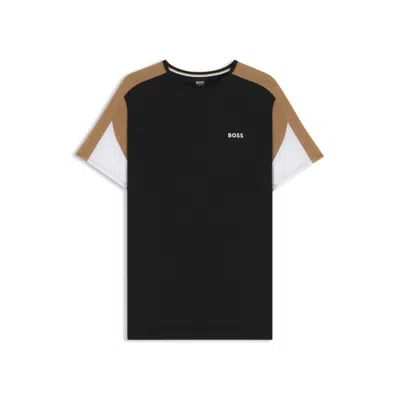 Hugo Boss Cotton Pajama T-shirt With Contrast Panels In Black