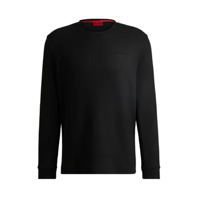 Hugo Boss Cotton Pajama Top With Embroidered Logo In Black