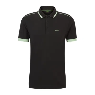 Hugo Boss Cotton-piqu Polo Shirt With Contrast Stripes And Logo In Dark Grey