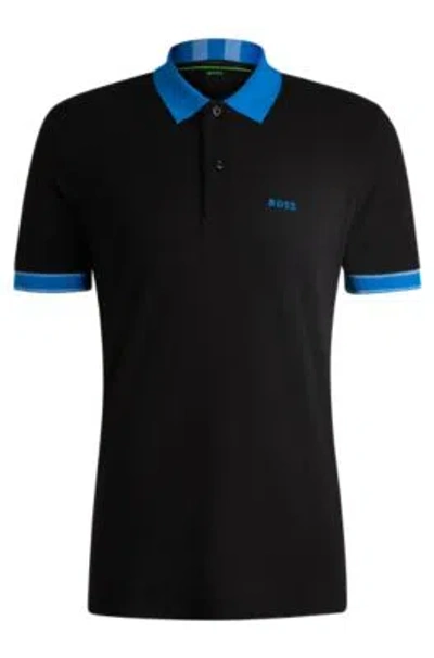 Hugo Boss Cotton-piqu Polo Shirt With Contrast Trims In Black