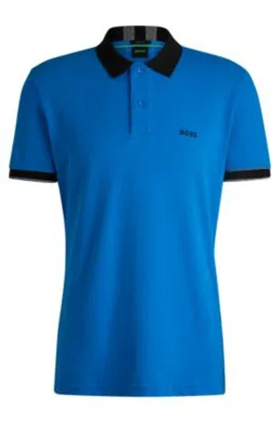 Hugo Boss Cotton-piqu Polo Shirt With Contrast Trims In Light Blue