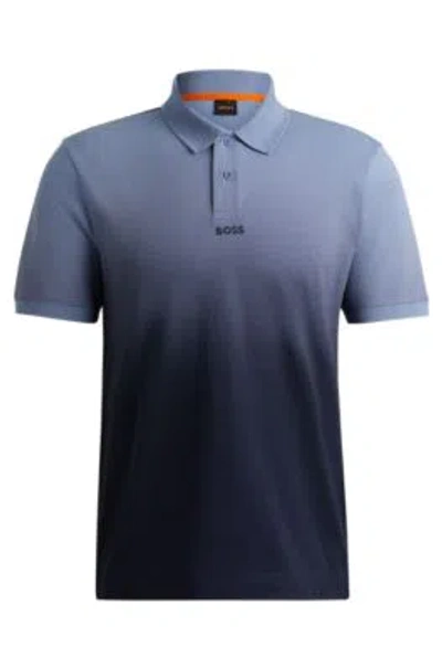 Hugo Boss Cotton-piqu Polo Shirt With Dip-dye Finish In Light Blue