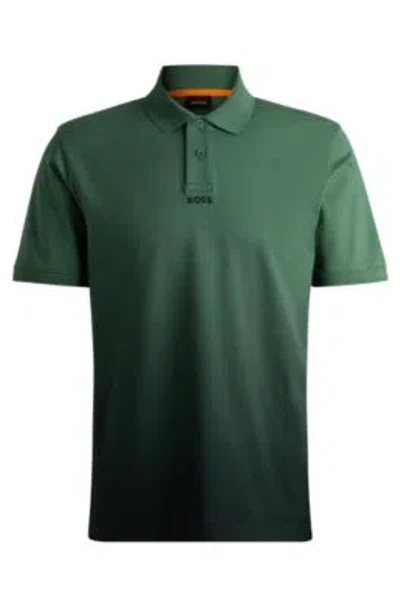 Hugo Boss Cotton-piqu Polo Shirt With Dip-dye Finish In Light Green