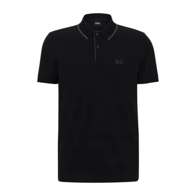 Hugo Boss Cotton-piqu Polo Shirt With Embroidered Logo In Black