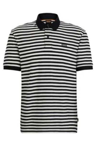 Hugo Boss Cotton-piqu Polo Shirt With Horizontal Stripe In Black