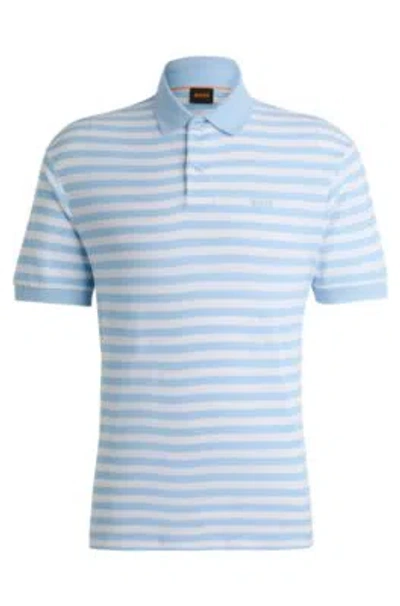 Hugo Boss Cotton-piqu Polo Shirt With Horizontal Stripe In Light Blue