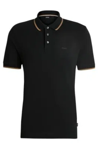 Hugo Boss Cotton-piqu Polo Shirt With Logo Detail In Black