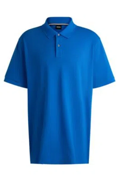 Hugo Boss Cotton-piqu Polo Shirt With Logo Detail In Blue