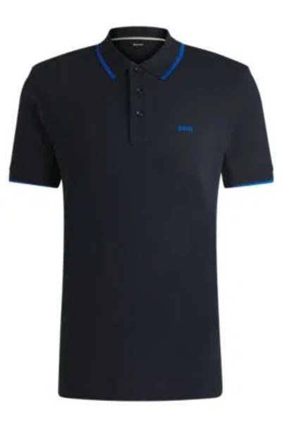 Hugo Boss Cotton-piqu Polo Shirt With Logo Detail In Dark Blue