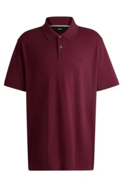 Hugo Boss Cotton-piqu Polo Shirt With Logo Detail In Dark Red