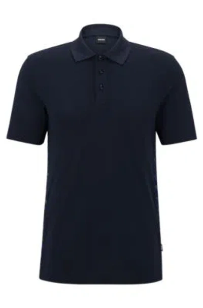 Hugo Boss Cotton-piqu Polo Shirt With Monogram Inserts In Dark Blue
