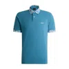 Hugo Boss Cotton-piqu Polo Shirt With Patterned Trims In Blue