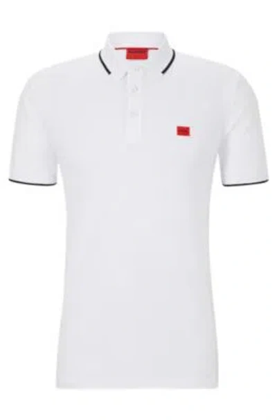 Hugo Boss Deresino232 Mens Tipped Polo Shirt With Logo Label In White