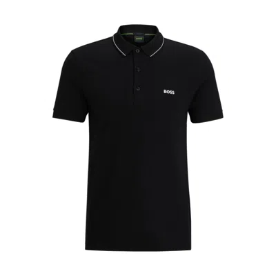 Hugo Boss Cotton-piqu Slim-fit Polo Shirt With Tonal Logo In Black