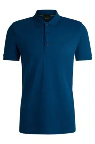 Hugo Boss Cotton-piqu Slim-fit Polo Shirt With Tonal Logo In Light Blue