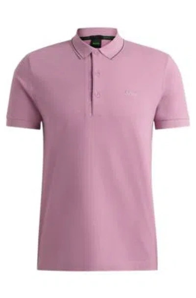Hugo Boss Cotton-piqu Slim-fit Polo Shirt With Tonal Logo In Light Purple