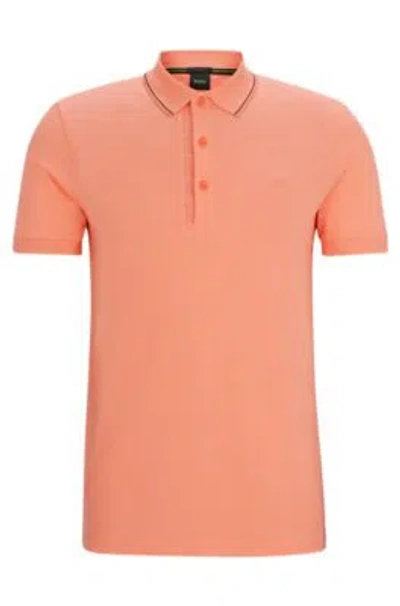 Hugo Boss Cotton-piqu Slim-fit Polo Shirt With Tonal Logo In Light Red