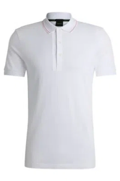 Hugo Boss Cotton-piqu Slim-fit Polo Shirt With Tonal Logo In White