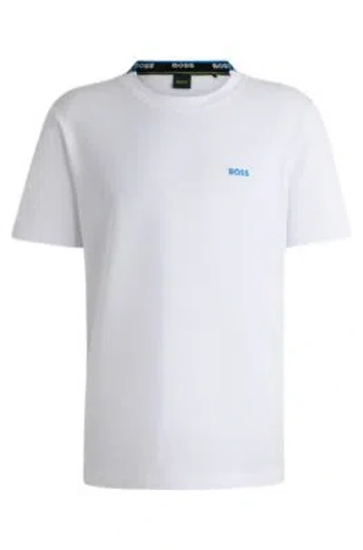 Hugo Boss Cotton-piqu T-shirt With Oxford-jacquard Back Collar In White