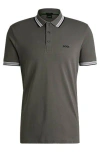 Hugo Boss Cotton-piqué Paddy Polo Shirt With Contrast Logo In Gray