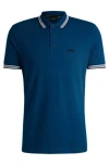 Hugo Boss Cotton-piqué Paddy Polo Shirt With Contrast Logo In Blue