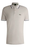 Hugo Boss Cotton-piqué Paddy Polo Shirt With Contrast Logo In Gray
