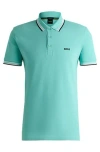 Hugo Boss Cotton-piqué Paddy Polo Shirt With Contrast Logo In Green