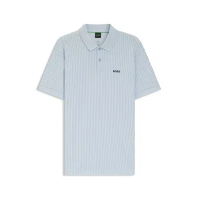 Hugo Boss Cotton-piqué Polo Shirt With All-over Print In Blue