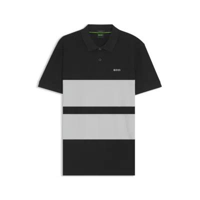 Hugo Boss Cotton-piqué Polo Shirt With Block Stripes In Black