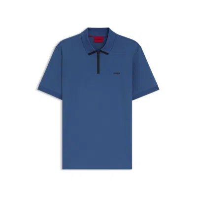 Hugo Boss Cotton-piqué Polo Shirt With Contrast Logo In Blue