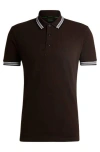 Hugo Boss Mens Medium Brown Logo-embroidered Stripe Cotton-piqué Polo Shirt
