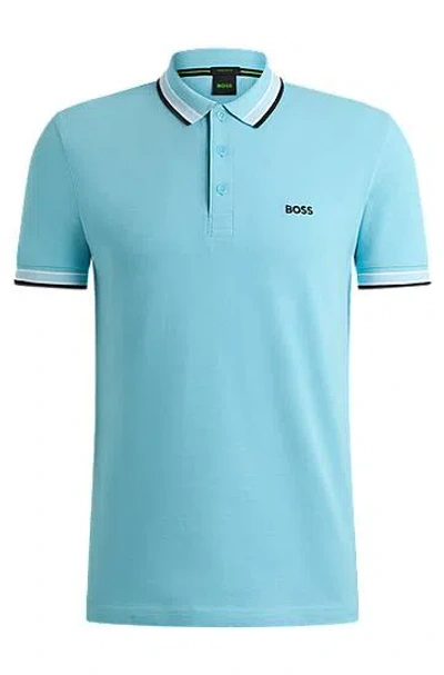 Hugo Boss Cotton-piqué Paddy Polo Shirt With Contrast Logo In Blue