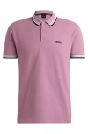 Hugo Boss Cotton-piqué Paddy Polo Shirt With Contrast Logo In Pink