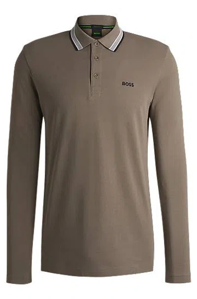 Hugo Boss Mens Boss Logo-embroidered Slim-fit Cotton-jersey Polo Shirt In Light/pastel Green