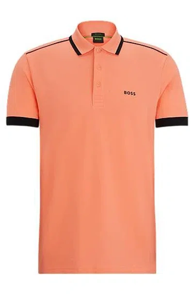 Hugo Boss Cotton-piqué Polo Shirt With Contrast Stripes And Logo In Red