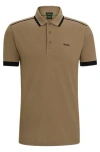 Hugo Boss Cotton-piqué Polo Shirt With Contrast Stripes And Logo In Green