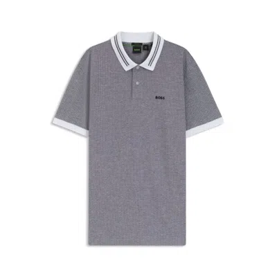 Hugo Boss Cotton-piqué Polo Shirt With Dot Print In Gray