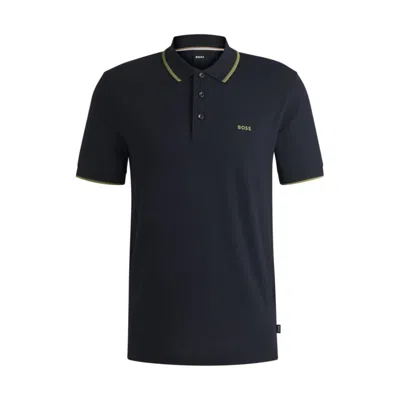Hugo Boss Cotton-piqué Polo Shirt With Logo Detail In Blue