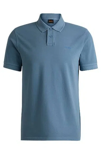 Hugo Boss Cotton-piqué Polo Shirt With Logo Print In Blue
